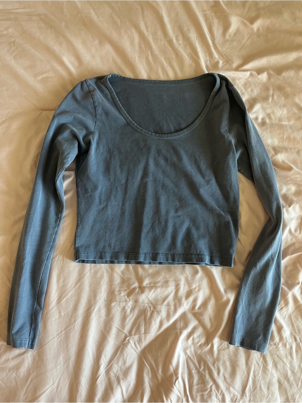 Brandy Melville Slate Blue Scoop Neck Long Sleeve Crop Top